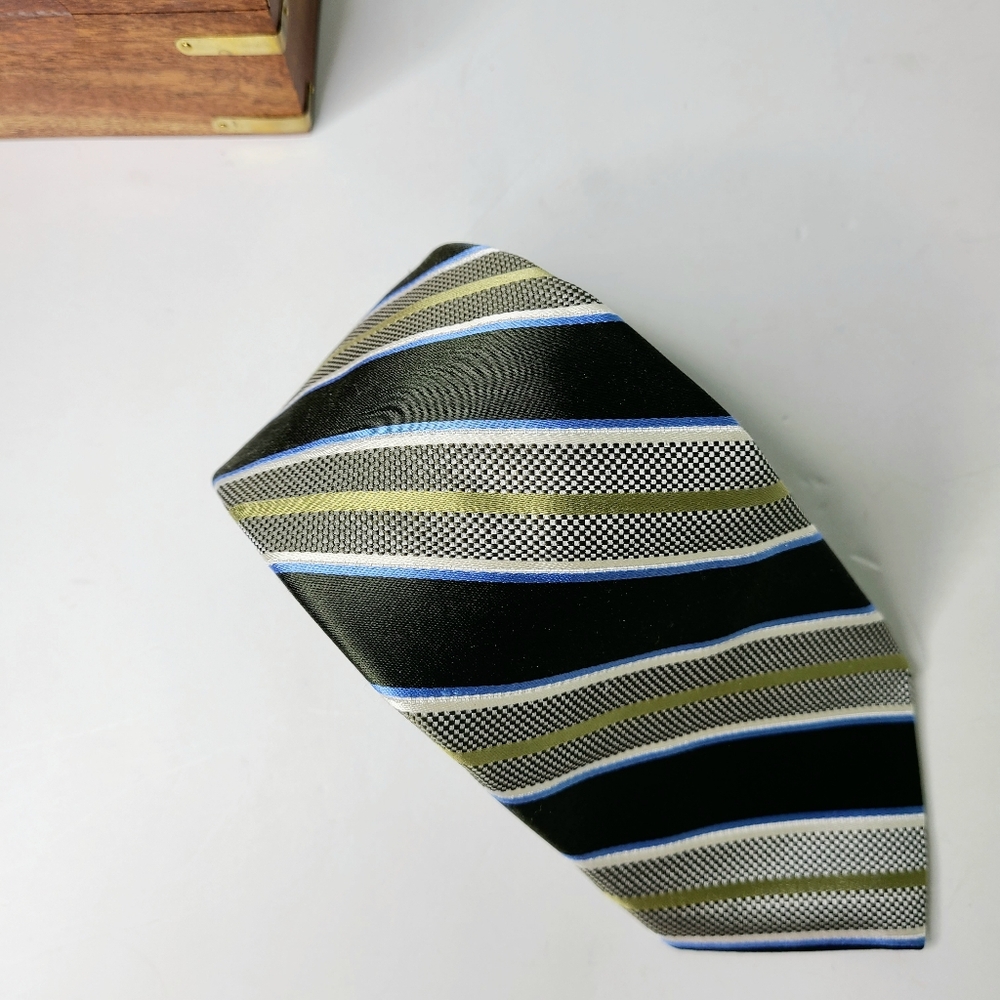 John W. Nordstrom Olive Green Blue Repp Woven Made In USA Silk Tie